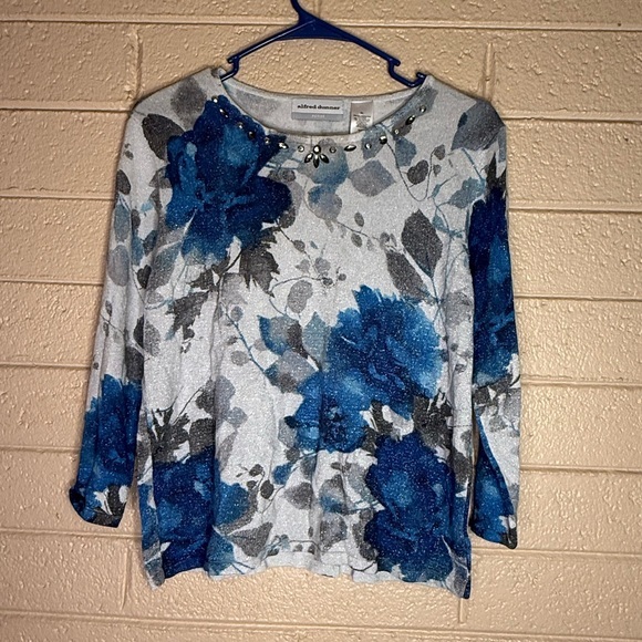 Alfred Dunner Tops - Alfred Dunner Gray and Blue Floral Blouse
